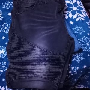 Black skinny biker denim jeans